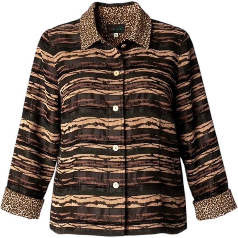VTG Velvet Textured Cheetah Jacket Blazer Womens XL Mixed Animal Print Button Up